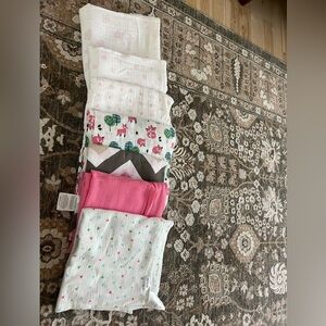 Kids Printed Muslin Swaddle Blanket Set - Pink, White, Green